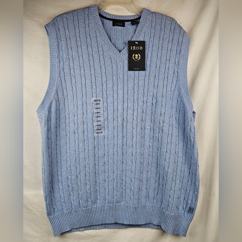 NWT Izod Mens Light Blue Sweater Golf Vest Lg‎ Preppy Minimalist Classic